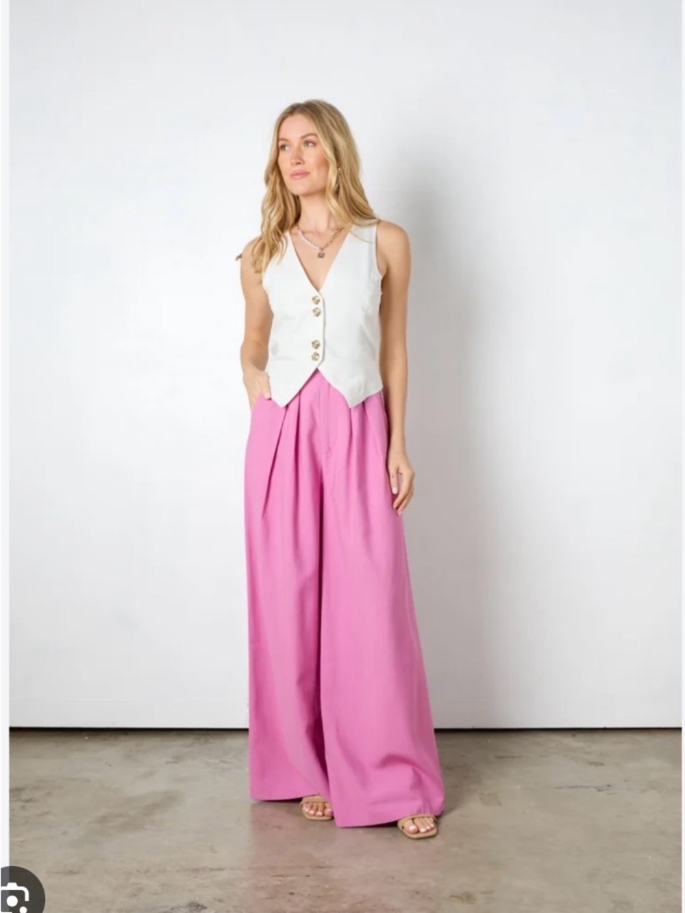 Vestique Light Pink Wide-Leg High-Waist Pants